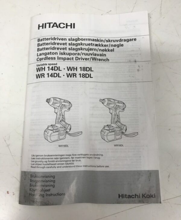 Koneen kuljetuslaatikko Hitachi WH 14DL ja ohjekirja