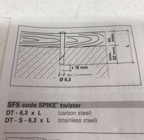 Kevytelementtikiinnike DT-S19-6.3×203 Spike twister - Purkukolmio.fi