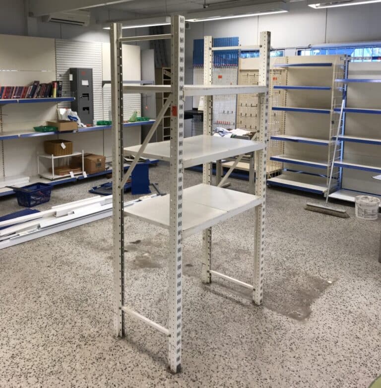 Valkoinen varastohylly 98 cm × 200 cm - Purkukolmio.fi