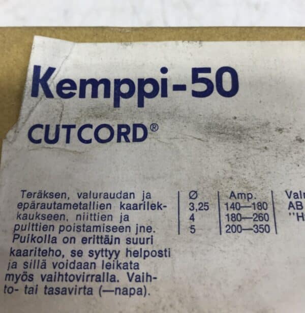 Derlikon Kemppi-50 Cutcord Ø 4,0 x 350 mm hitsauspuikko vajaa paketti - Purkukolmio.fi