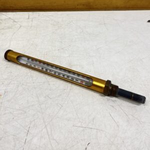 Lasiputkilämpömittari -10 – 130°C messinkitaskulla 1/2″ ja messinkisuojalla - Purkukolmio.fi